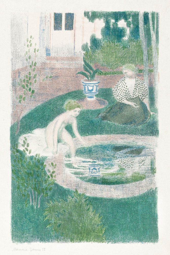 The reflection in the fountain (Le reflet dans la fontaine) (1897) print in high resolution by Maurice Denis. Original from…