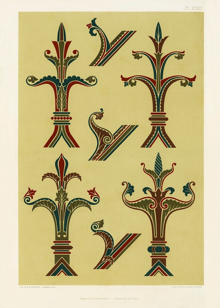 Gothic ornamental elements. Digitally enhanced from our own original first edition of The Practical Decorator and…