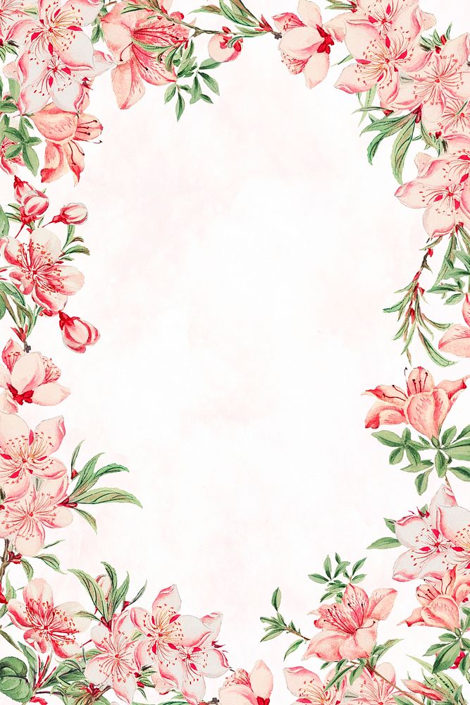 Vintage Japanese floral frame psd peach blossom art print, remix from artworks by Megata Morikaga