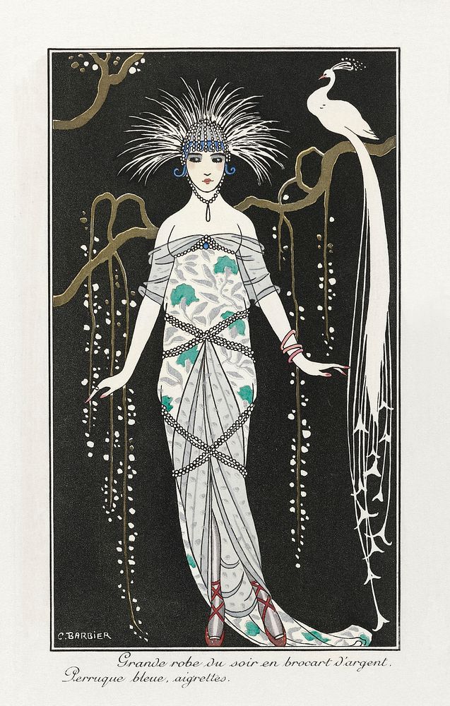 Costumes Parisiens: Grande robe du soir from Journal des Dames et des Modes (1914) fashion illustration in high resolution…