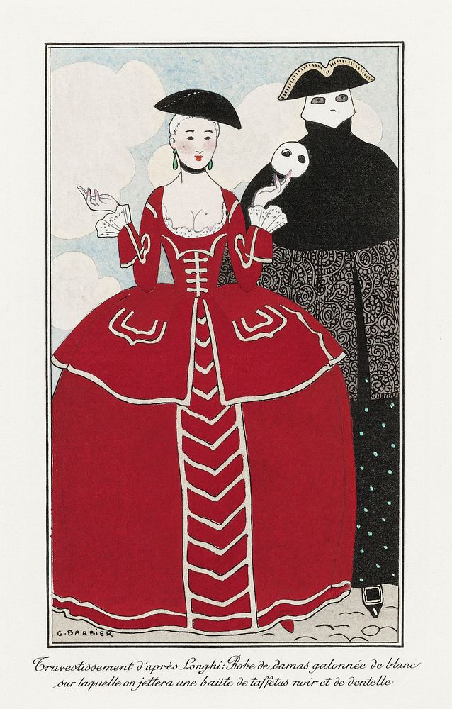 Costumes Parisiens, No. 56: Travestissement d'apr&egrave;s Longhi from Journal des Dames et des Modes (1913) fashion…