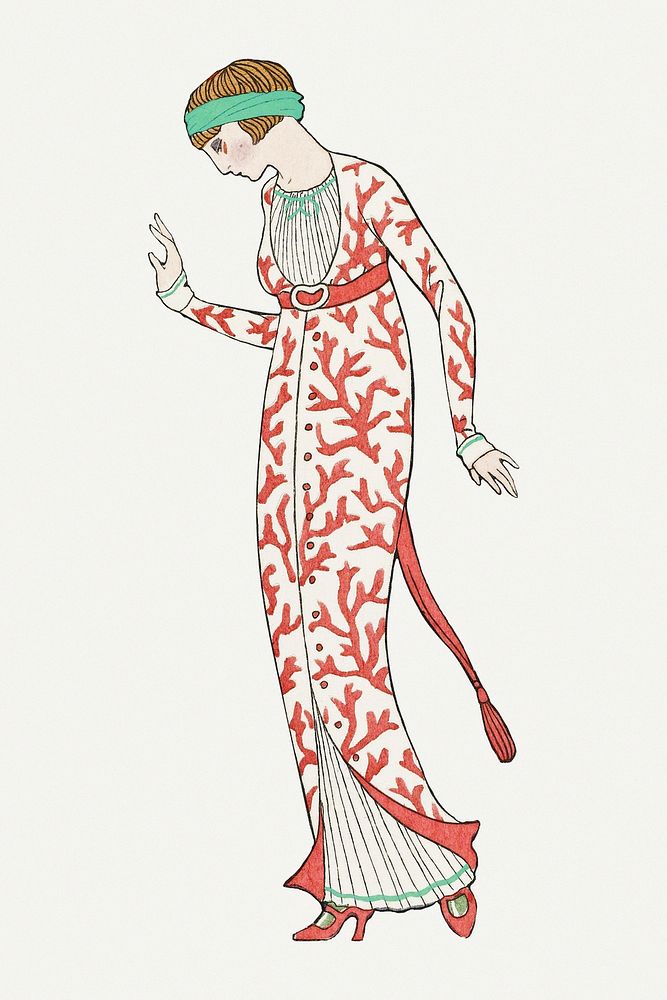 Vintage dress psd 19th century fashion, remix from artworks by George Barbier