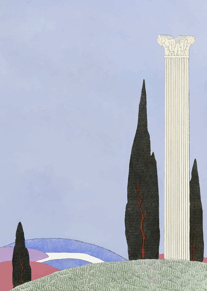 Pillar on hill background vector design space, remix from artworks by George Barbier