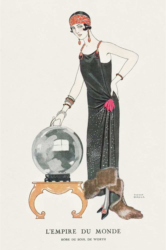 L'Empire du monde: Robe du soir, de Worth from Gazette du Bon Ton. Art- Modes & Frivolit&eacute;s No. 6 (1924) fashion…