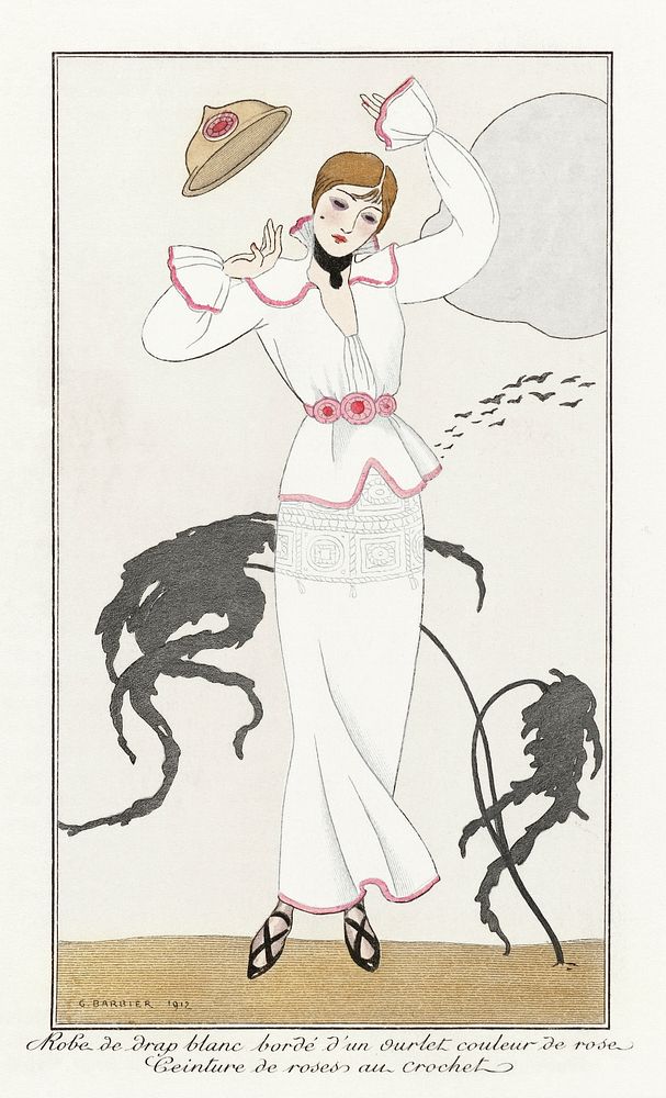 Costumes Parisiens, no.21: Robe de drap blanc from Journal des Dames et des Modes (1912) fashion illustration high…