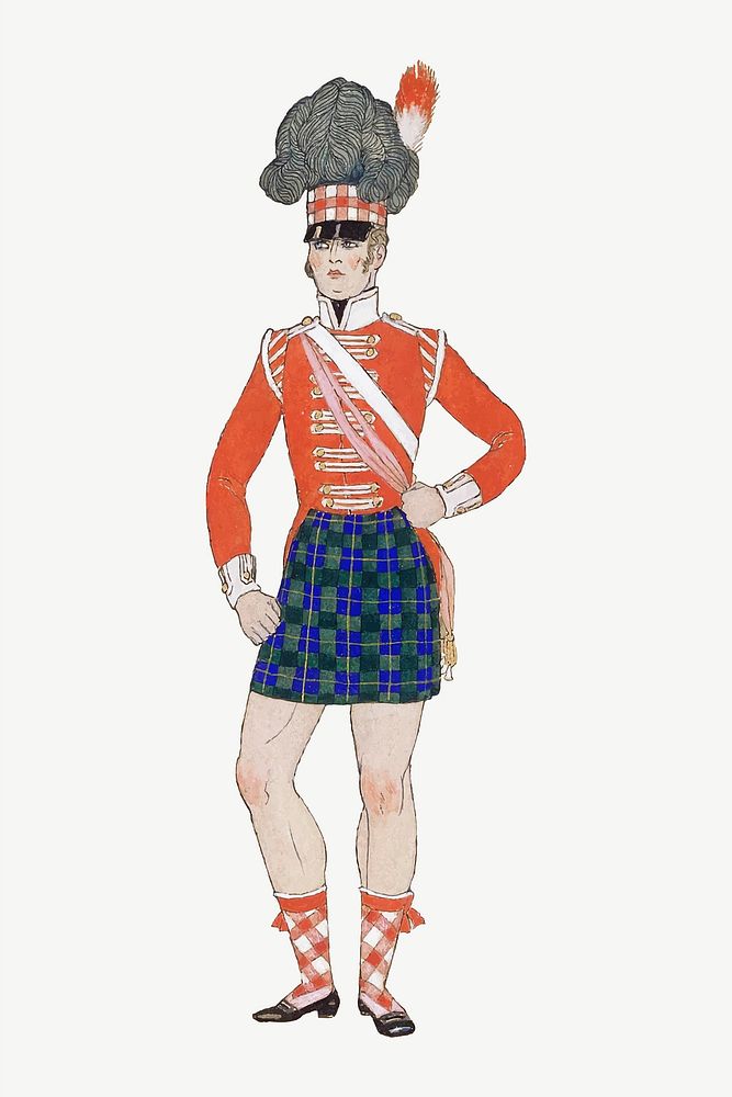 Vintage Scottish army vectr vintage traditional fashion, remix from artworks by George Barbier