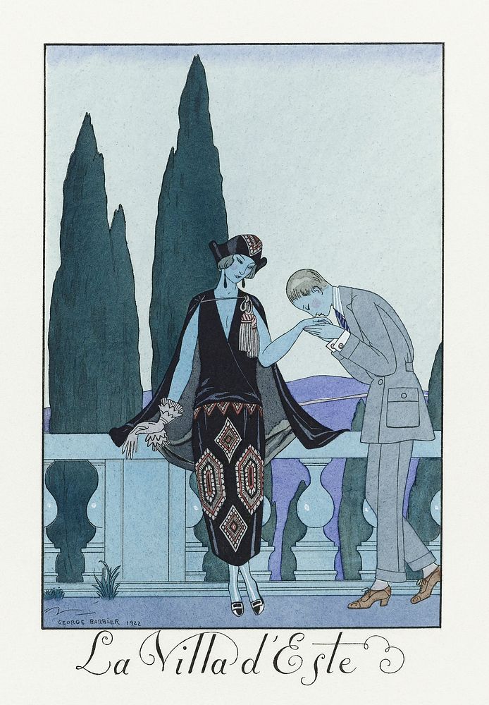 La Villa d'Este: France XXe si&egrave;cle (1923) fashion illustration in high resolution by George Barbier. Original from…