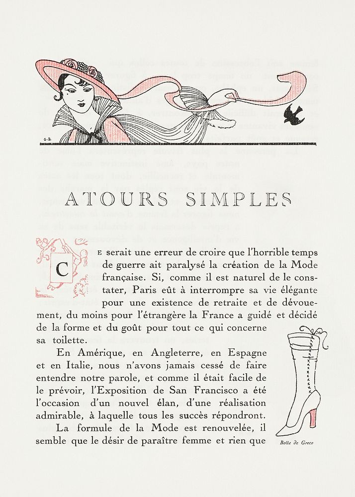 Autours Simples (1915) fashion illustration in high resolution by George Barbier. Original from The Rijksmuseum. Digitally…