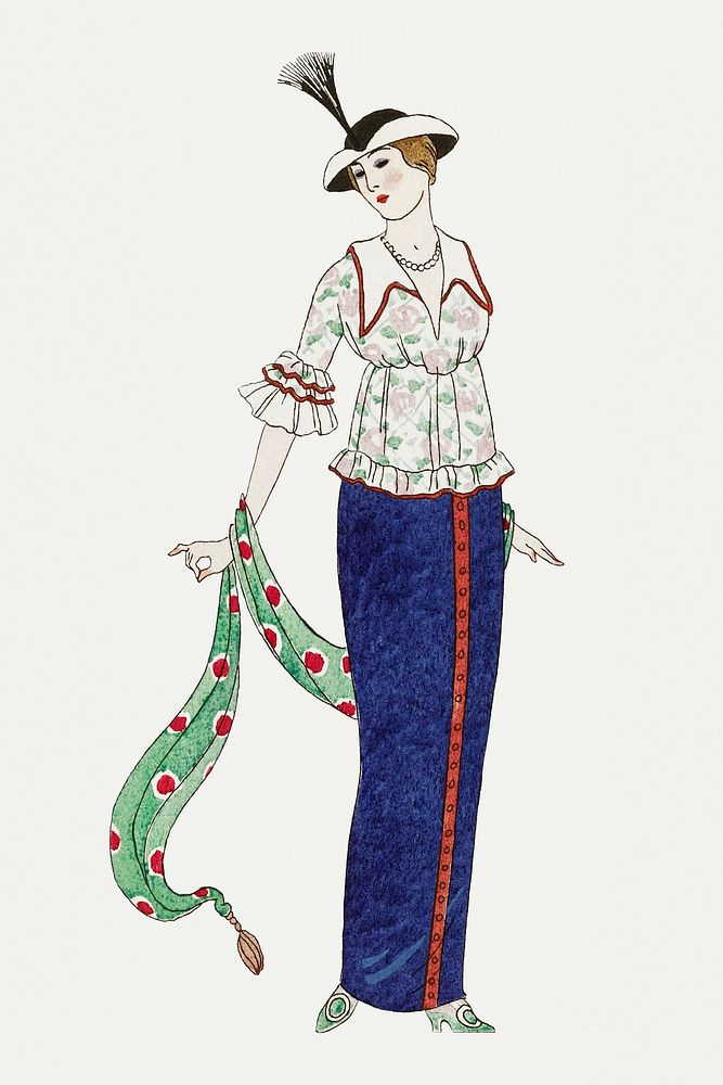 Woman in floral shirt 19th century fashion, remix from artworks by George Barbier