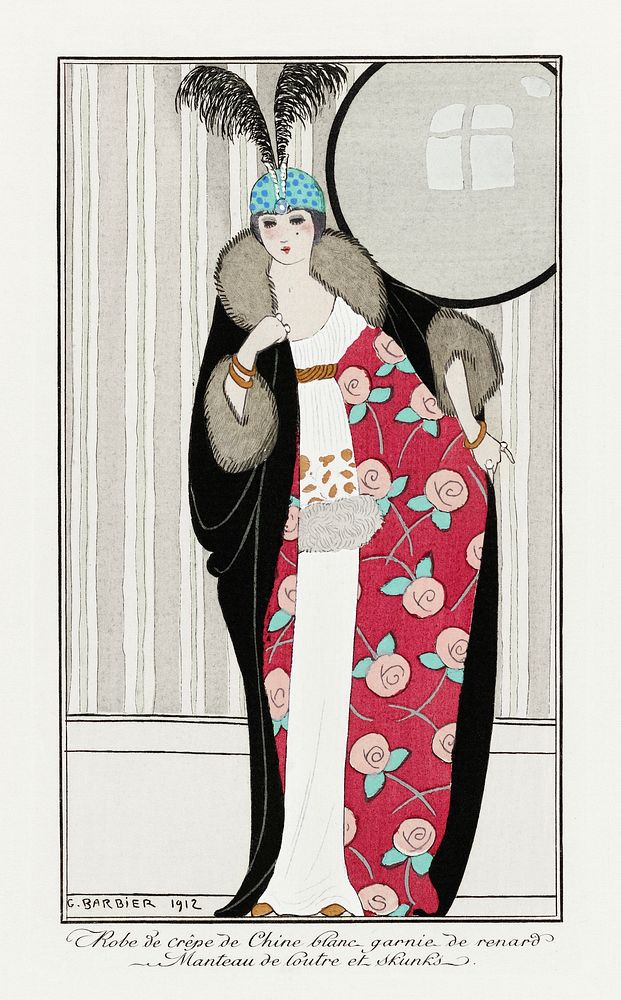 Costumes Parisiens, no. 39: Robe de cr&ecirc;pe de Chine blanc from Journal des Dames et des Modes (1912) fashion…