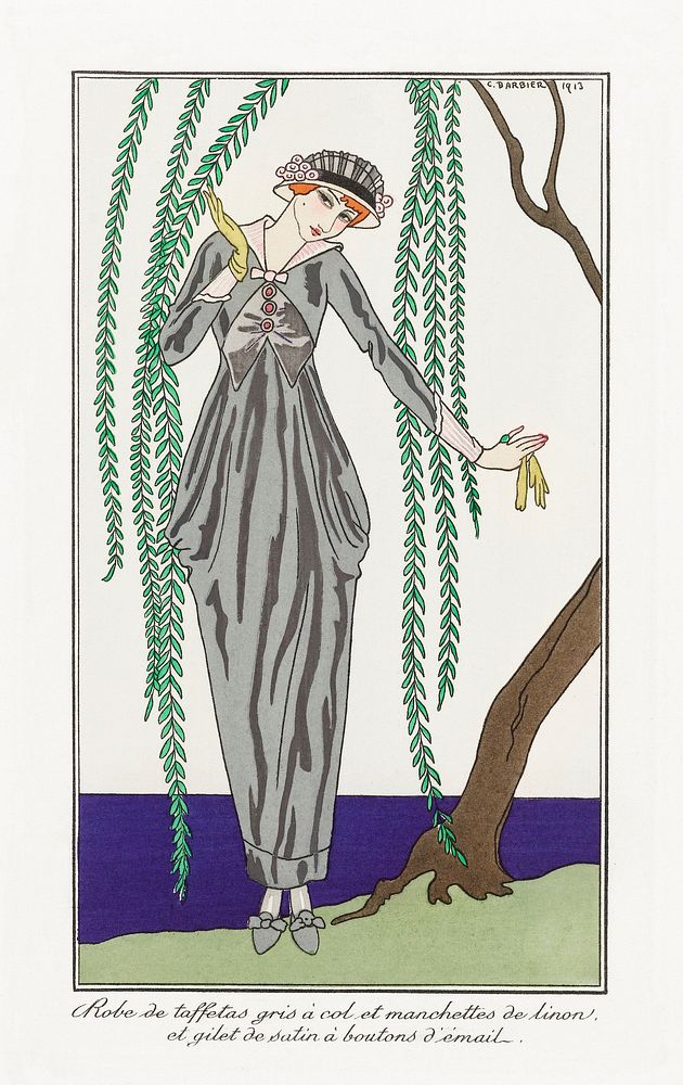 Costumes Parisiens (1913) fashion illustration in high resolution by George Barbier. Original from The Rijksmuseum.…