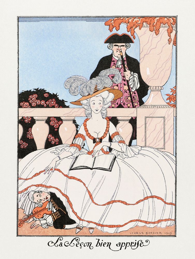 La Le&ccedil;on bien apprise (1919) fashion illustration in high resolution by George Barbier. Original from The…