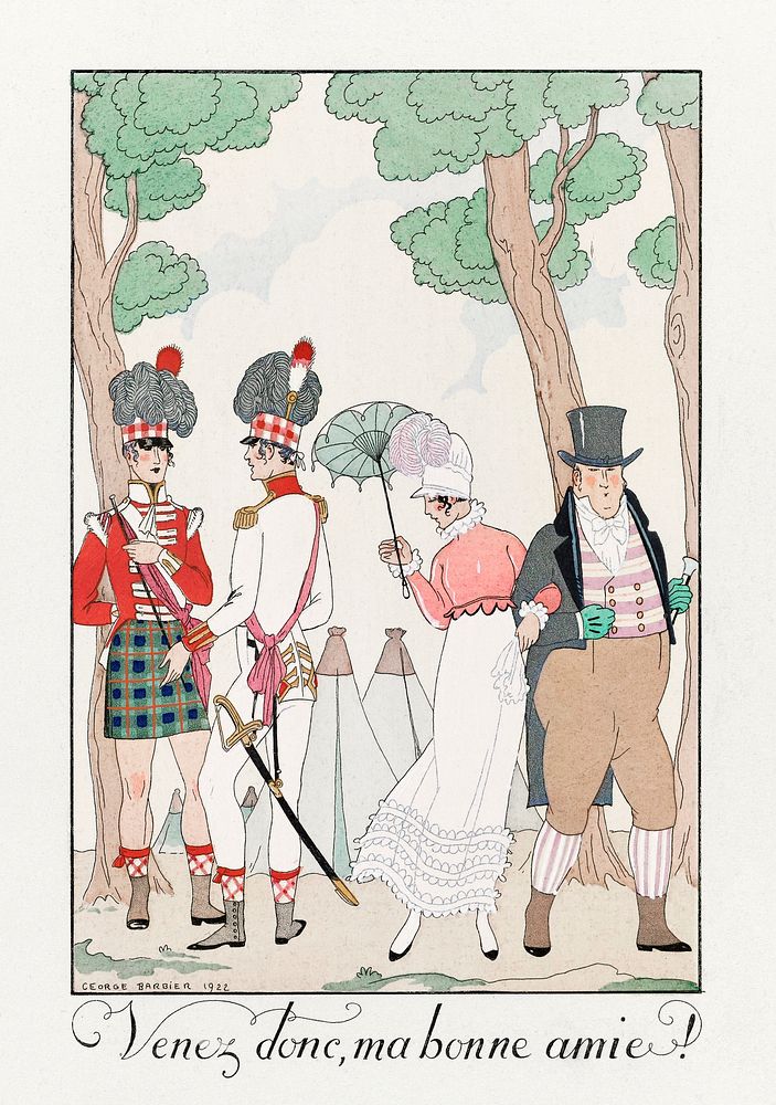 Come on, my good friend! (1923) fashion illustration in high resolution by George Barbier. Original from The Rijksmuseum.…