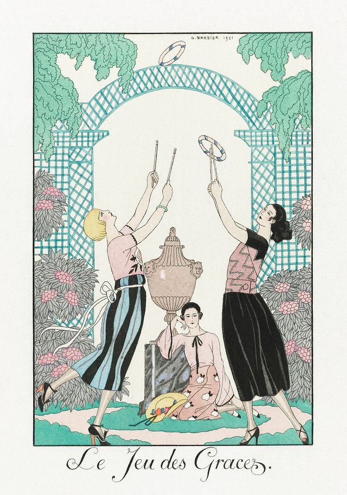 Le Jeu des Graces (1922) fashion illustration in high resolution by George Barbier. Original from The Rijksmuseum. Digitally…