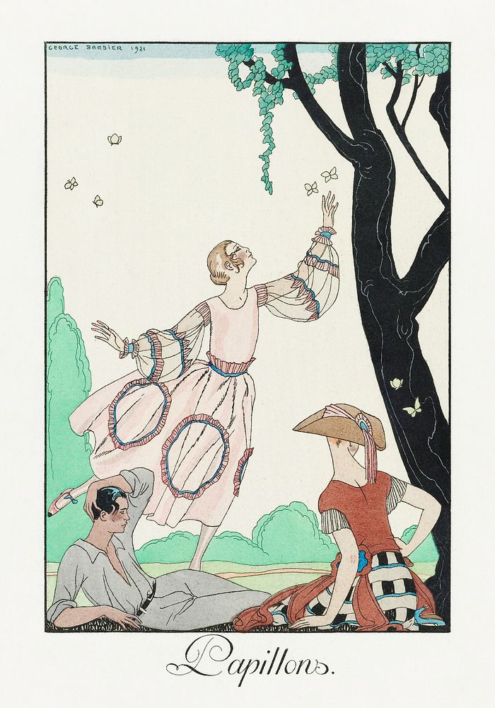 Papillons (1922) print in high resolution by George Barbier. Original from The Rijksmuseum. Digitally enhanced by rawpixel.