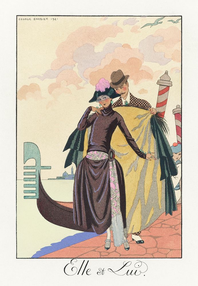 Elle et Lui (1922) fashion illustration in high resolution by George Barbier. Original from The Rijksmuseum. Digitally…