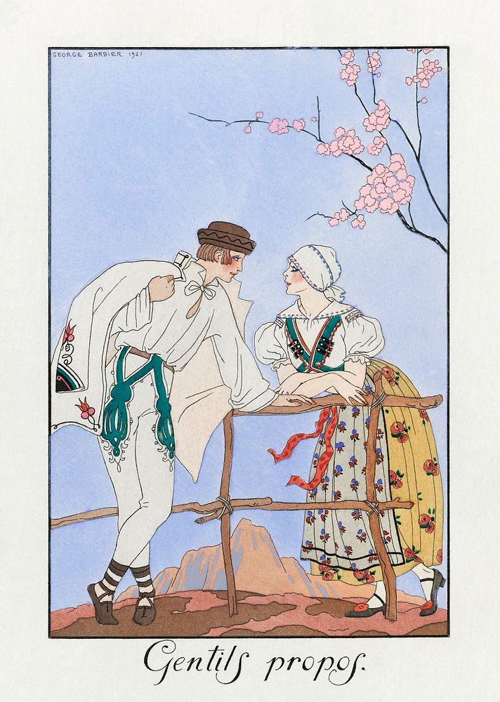 Gentils Propos (1922) fashion illustration in high resolution by George Barbier. Original from The Rijksmuseum. Digitally…