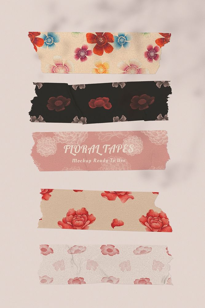 Vintage washi tape psd floral pattern set, remix from artworks by Zhang Ruoai