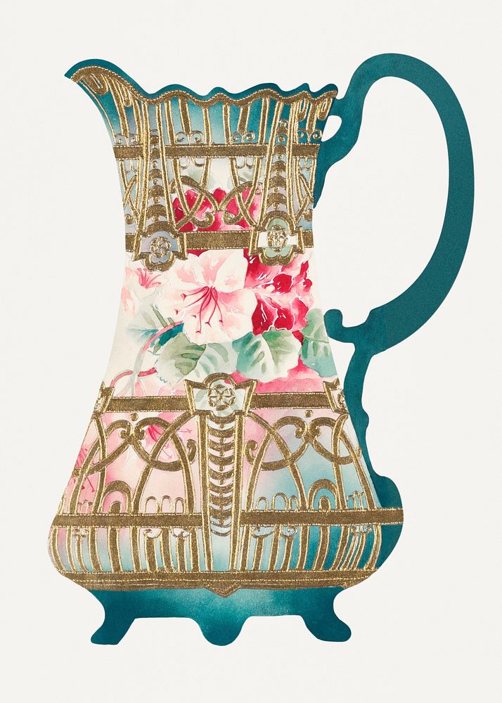 Vintage flowers and leaves psd pitcher, remixed from Noritake factory china porcelain tableware design