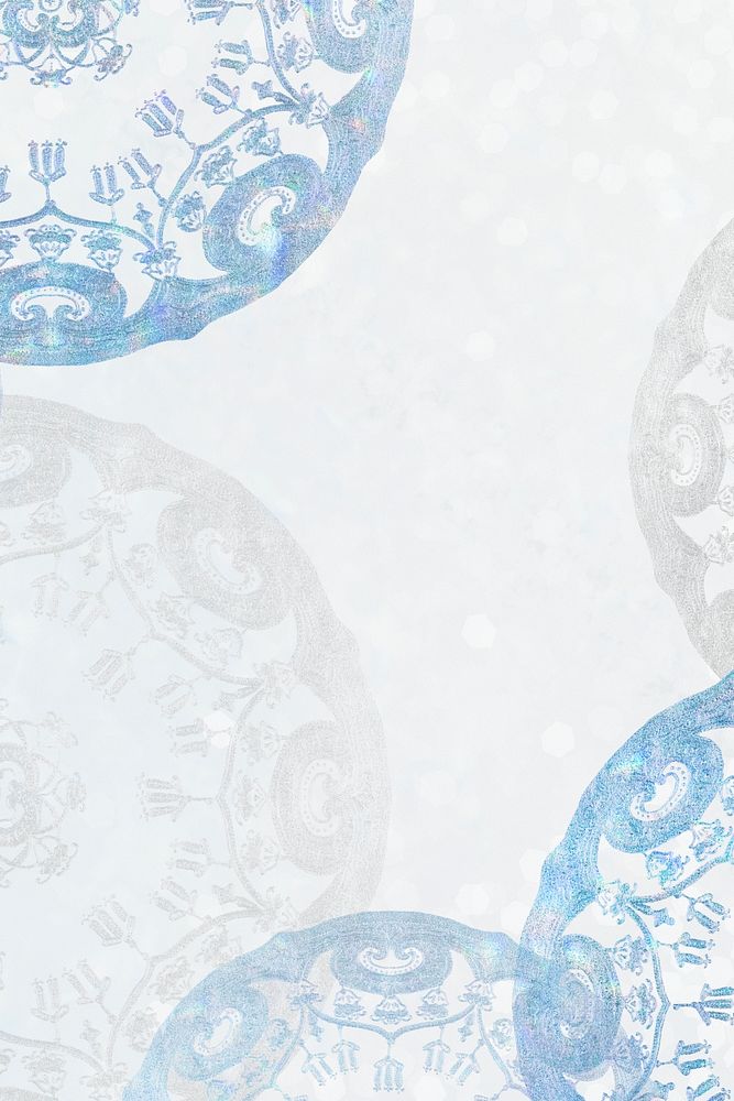 Vintage floral mandala pattern background in blue, remixed from Noritake factory china porcelain tableware design