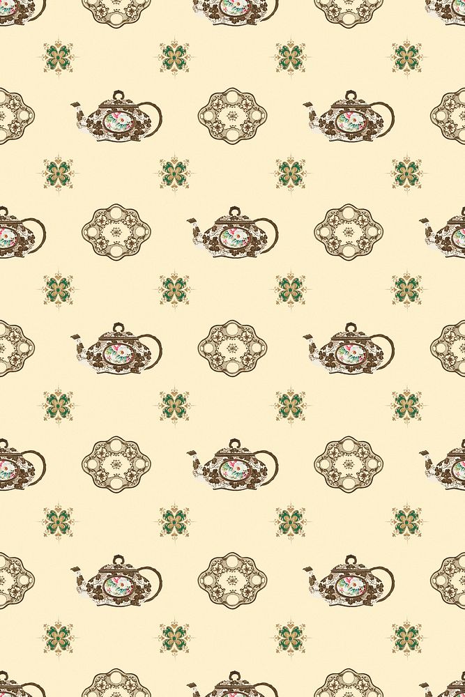 Vintage psd teapot seamless pattern, remixed from Noritake factory tableware design