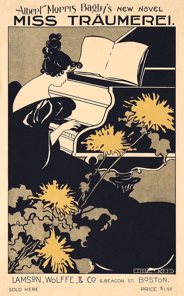 Miss Traumerei (1895) vintage poster of a woman playing piano in art nouveau style in high resolution by Ethel Reed.…