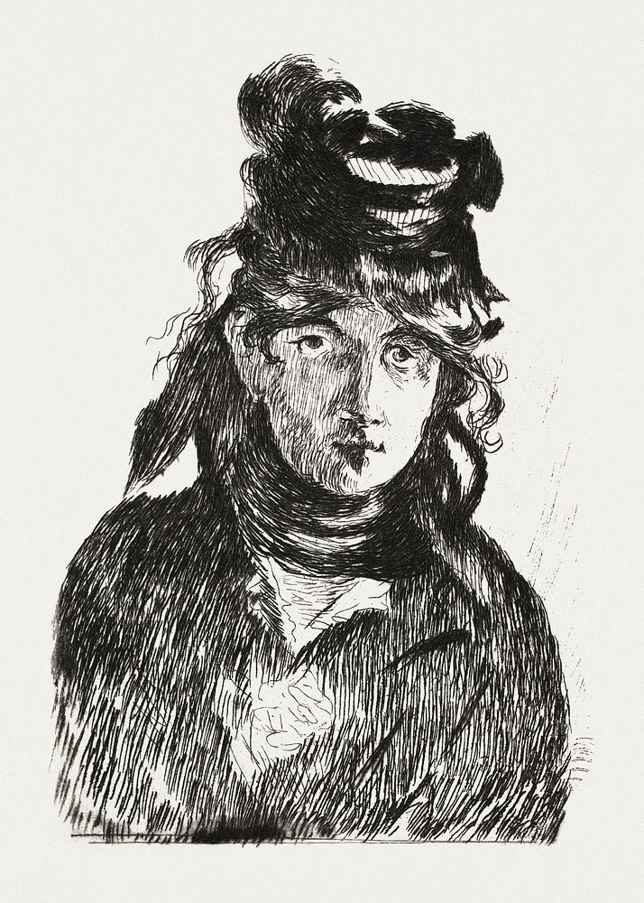Portrait of Berthe Morisot (1872&ndash;1874) print in high resolution by &Eacute;douard Manet. Original from The MET.…