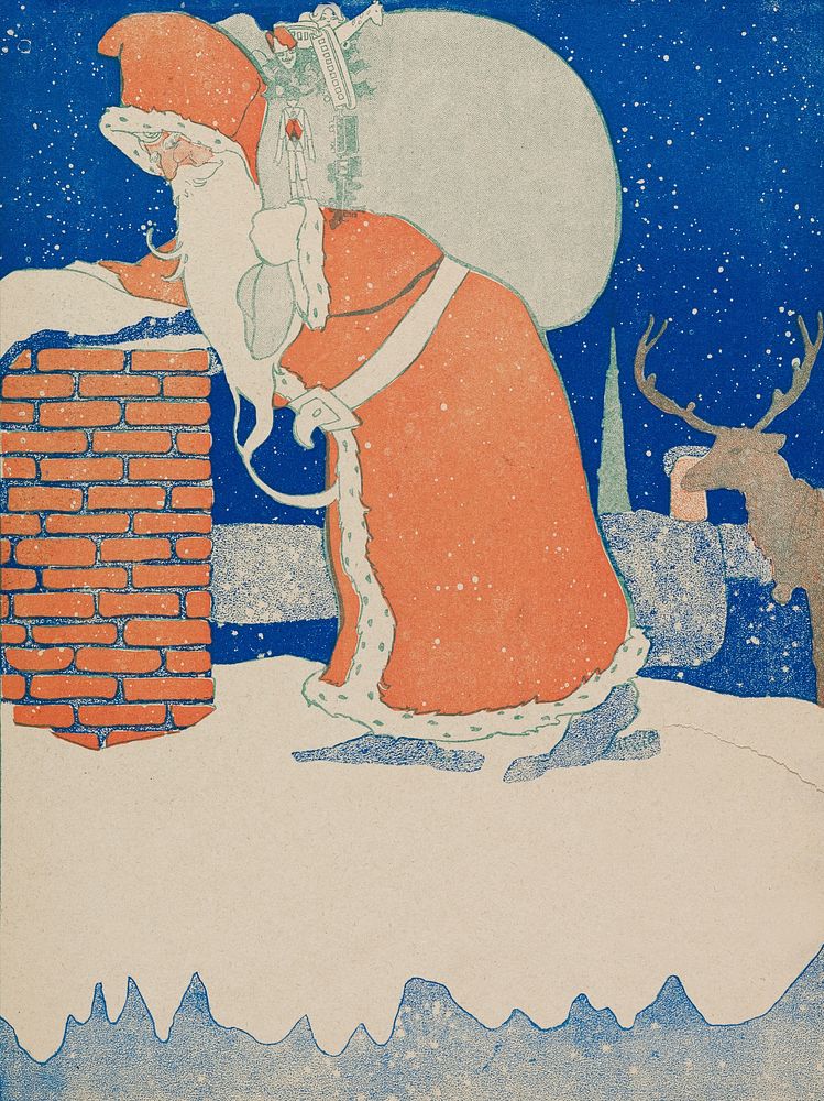 Vintage Santa Claus at Chimney Illustration (1901) by John Church Co. Original from the The New York Public Library.…