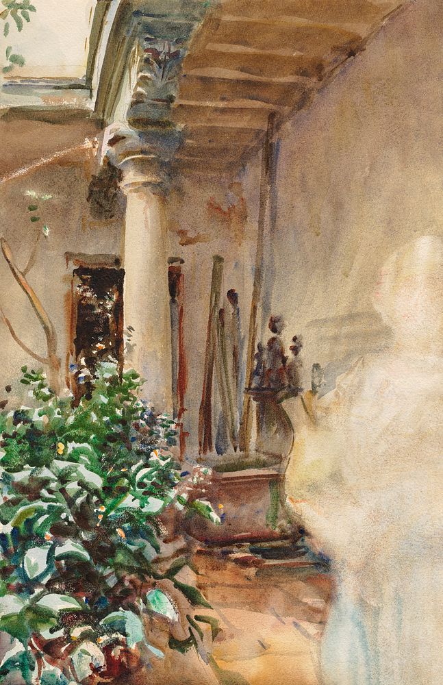 The Patio (1908) by John Singer Sargent. Original from The Cleveland Museum of Art. Digitally enhanced by rawpixel.
