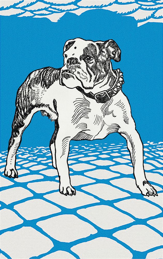 Vintage Bulldog dog illustration psd, remixed from artworks by Moriz Jung