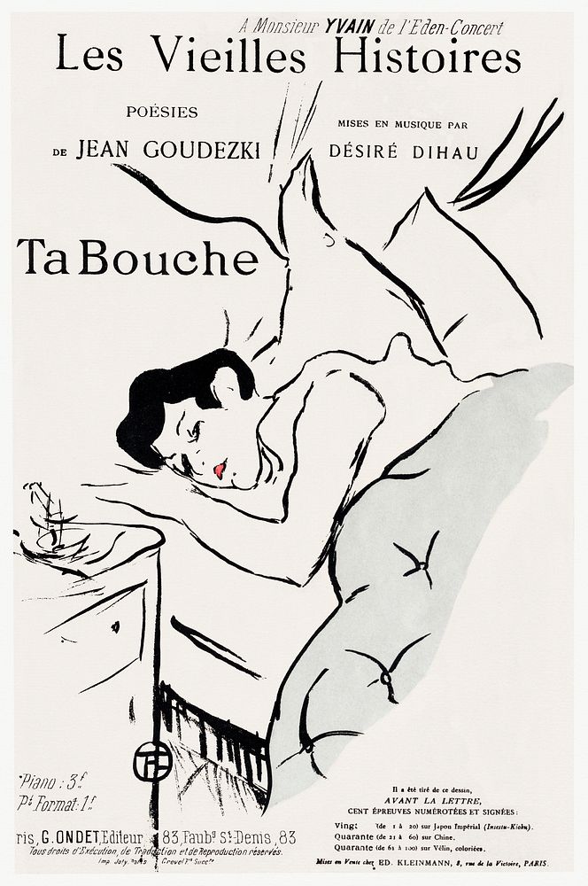 Les Vieilles histoires: Ta Bouche (1893) print in high resolution by Henri de Toulouse&ndash;Lautrec. Original from The…