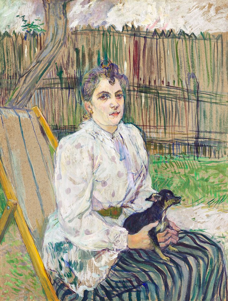 Lady with a Dog (1891) painting in high resolution by Henri de Toulouse&ndash;Lautrec. Original from National Gallery of…