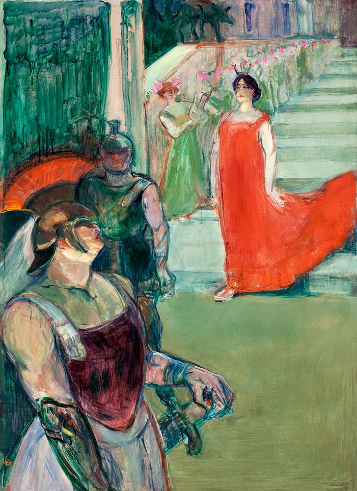 The Opera Messalina at Bordeaux (Messaline descend l'escalier bord&eacute; de figurants) (ca. 1900&ndash;1901) painting in…