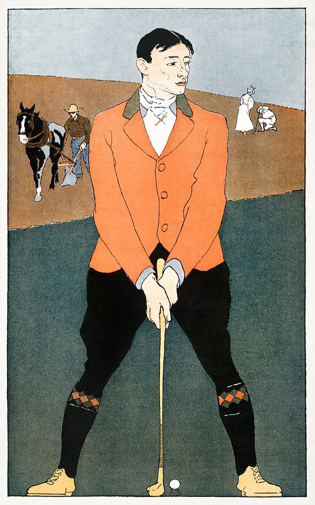 Golf Player (1898) print in high resolution by Edward Penfield. Original from The New York Public Library. Digitally…