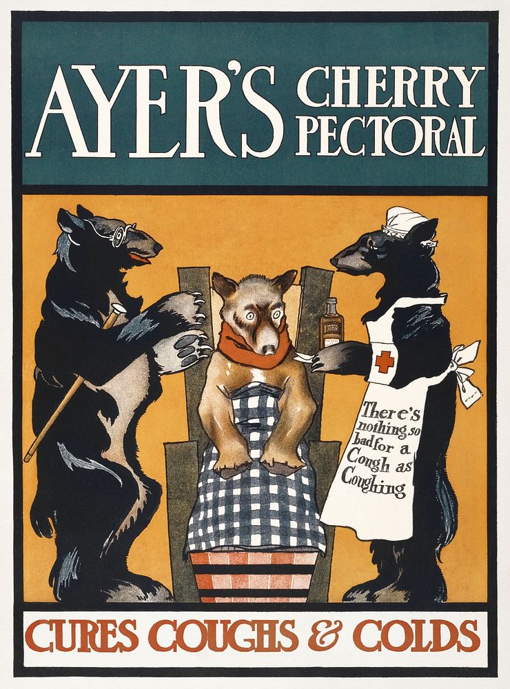 Vintage Ayer's Cherry Pectoral Poster (ca. 1890&ndash;1907) print in high resolution by Edward Penfield. Original from The…