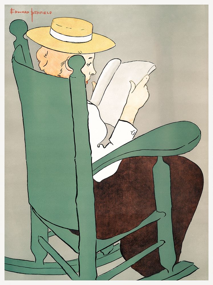 Woman reading in a rocking chair (1899) print in high resolution by Edward Penfield. Original from The New York Public…