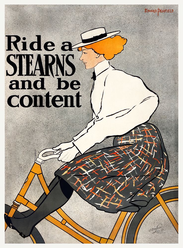 Ride a Stearns and be content (1896) print in high resolution by Edward Penfield. Original from Library of Congress.…