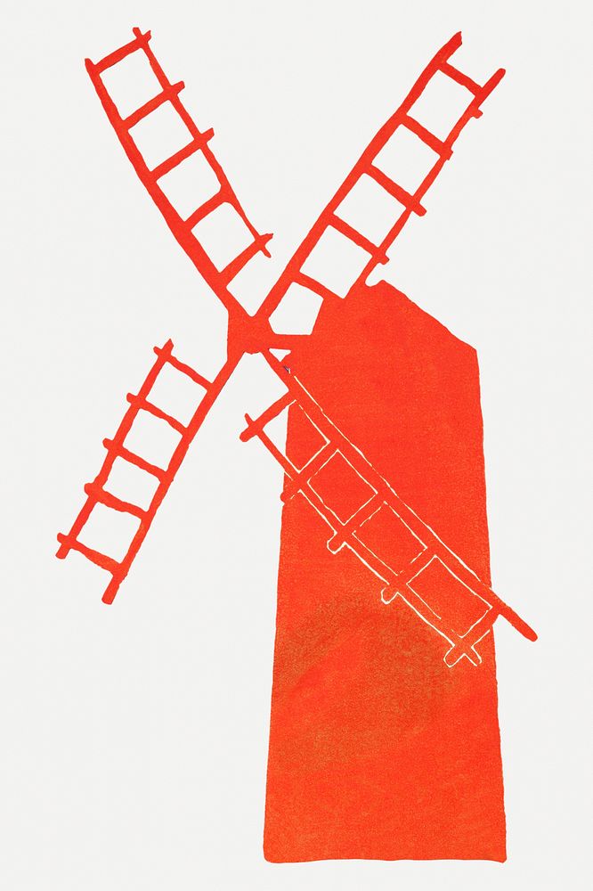 Red windmill psd art print, remixed from artworks by Edward Penfield