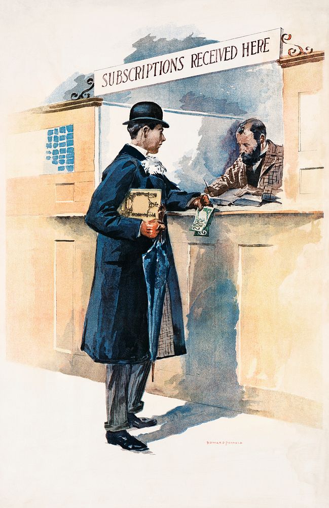 Man getting medicines (1893) print in high resolution by Edward Penfield. Original from Library of Congress. Digitally…