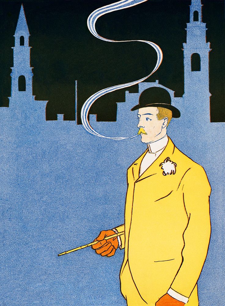 Man in yellow suit illustration, remixed from artworks by Edward Penfield