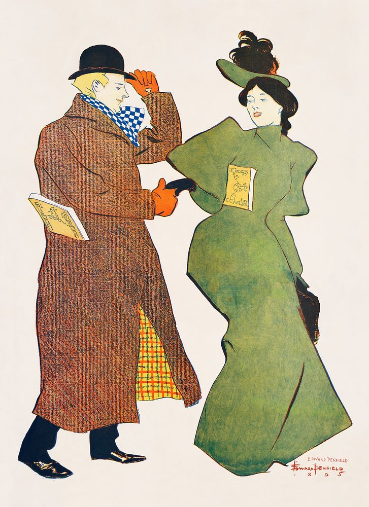 Man and woman shaking hands (1895) print in high resolution by Edward Penfield. Original from Library of Congress. Digitally…