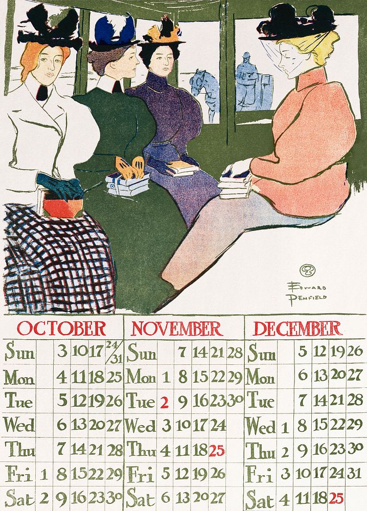 Vintage calendar (1897) print in high resolution by Edward Penfield. Original from Library of Congress. Digitally enhanced…