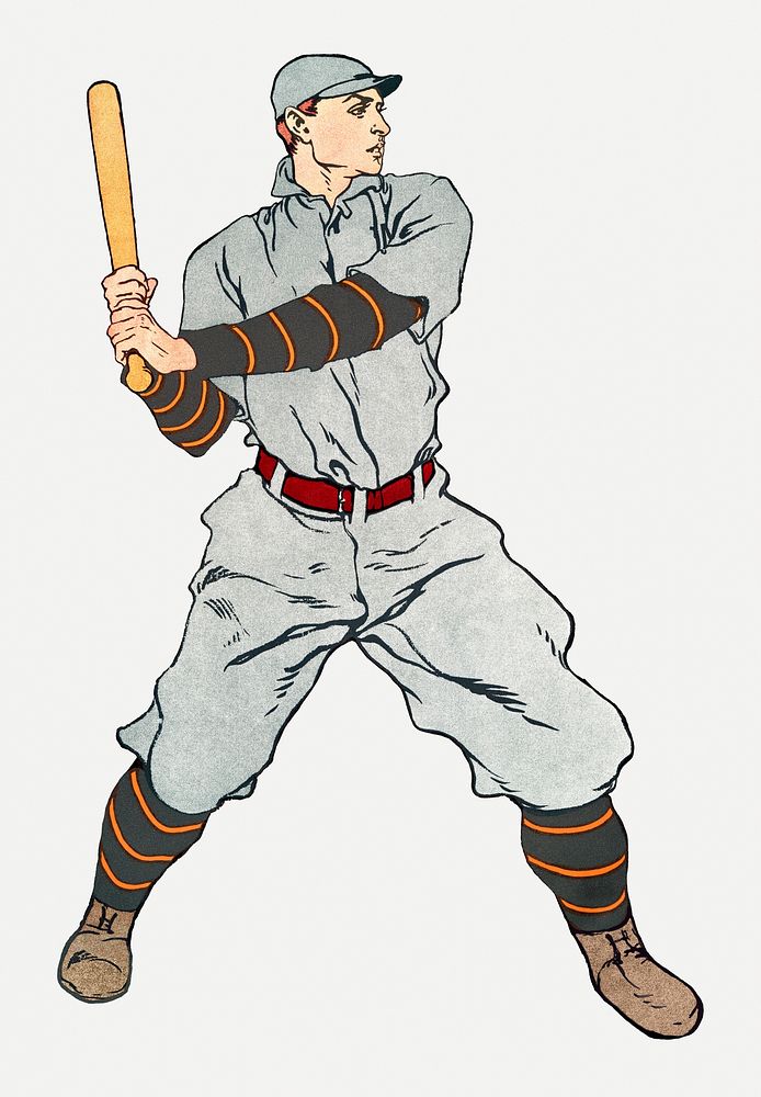 Vintage baseball player psd vintage drawing, remixed from artworks by Edward Penfield