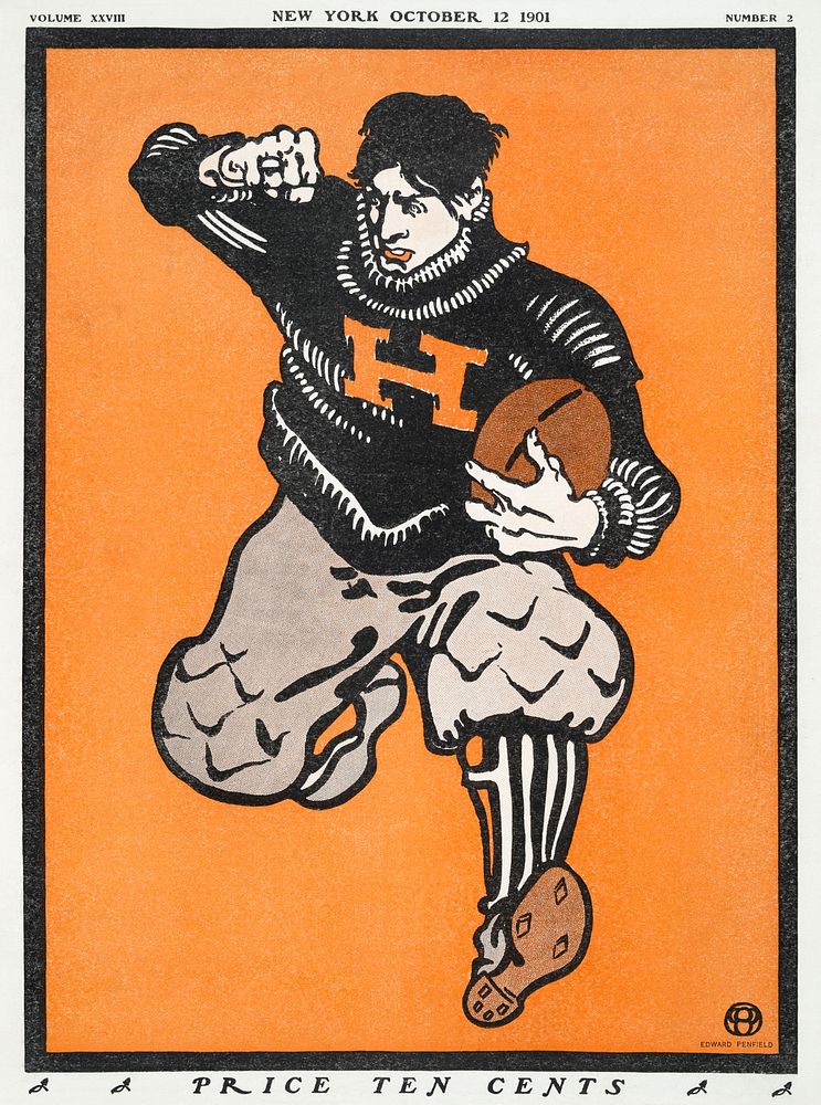 American football player (1901) print in high resolution by Edward Penfield. Original from The New York Public Library.…