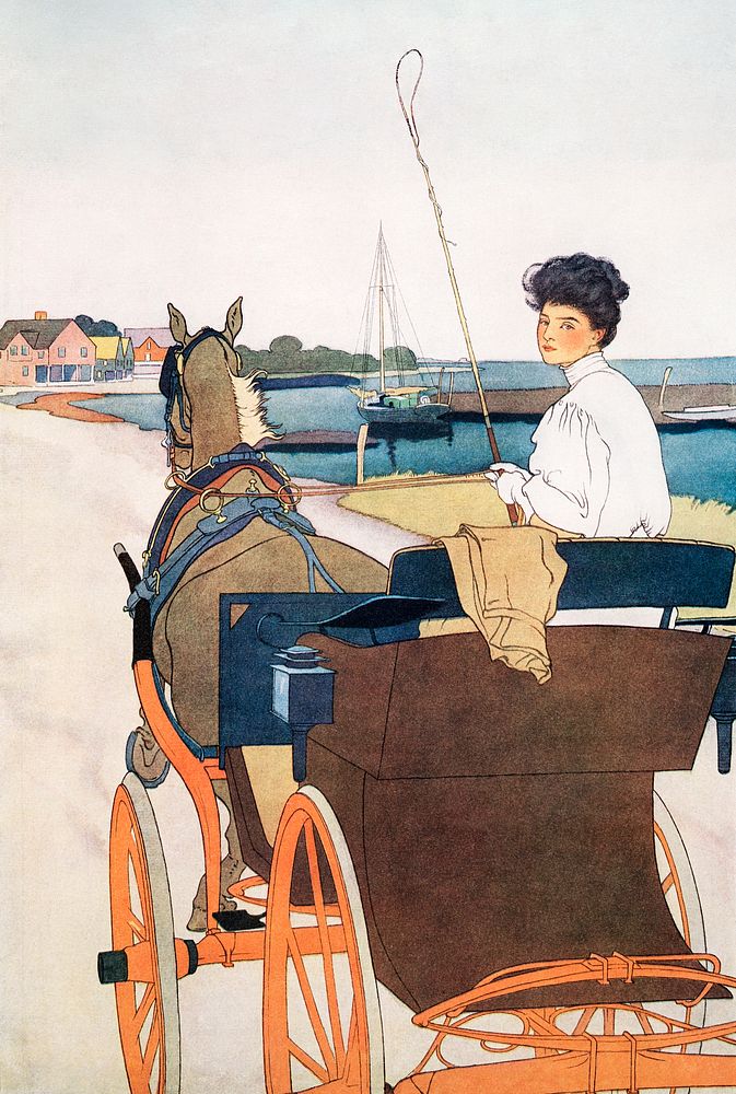 Woman in a carriage art print, remixed from artworks by Edward Penfield