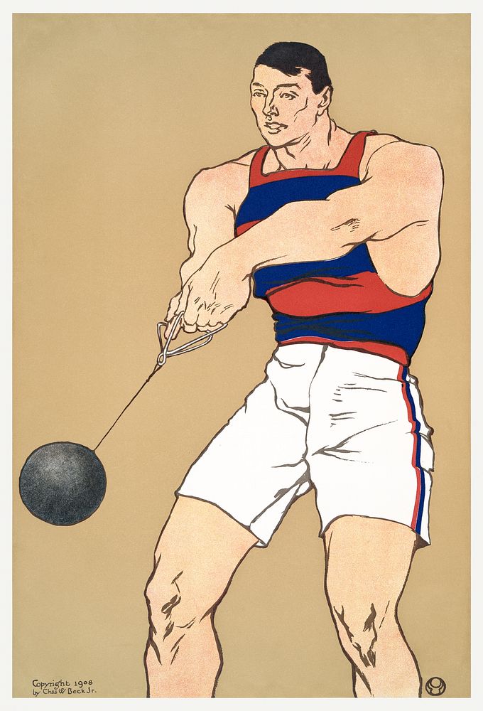 Hammer throw (1908) print in high resolution by Edward Penfield. Original from The New York Public Library. Digitally…