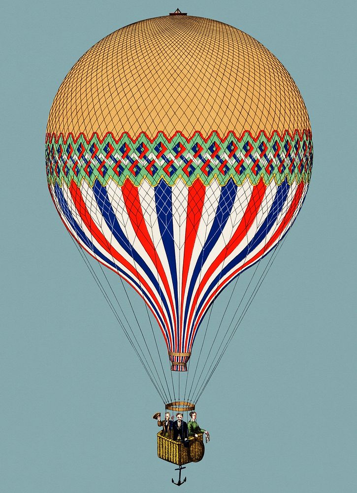 Vintage Illustration of The Tricolor with a French flag themed balloon ascension in Paris.