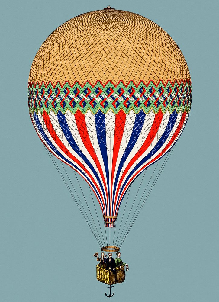 Vintage Illustration of The Tricolor with a French flag themed balloon ascension in Paris.