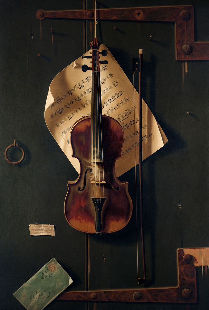 Still Life with Violin by William Harnett (1848-1892). Original from Library of Congress. Digitally enhanced by rawpixel.