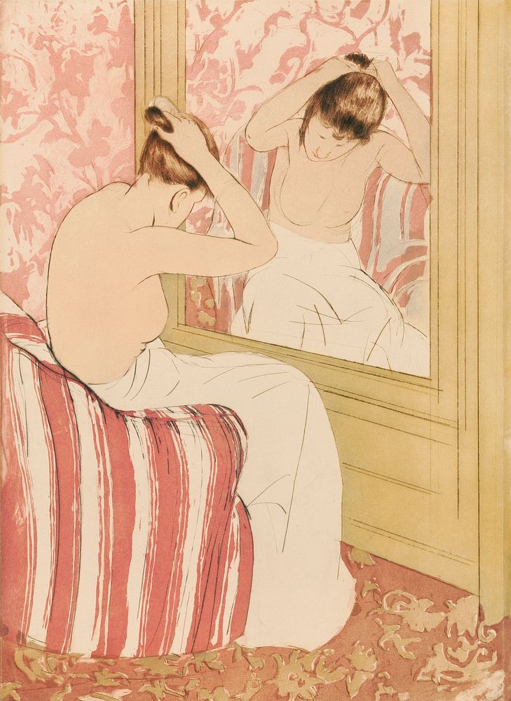 The Coiffure illustration by Mary Cassatt (1844-1926). Original from Library of Congress. Digitally enhanced by rawpixel.
